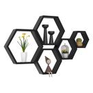 Prateleiras flutuantes Wonfulity Hexagon Wood Farmhouse, conjunto de 5
