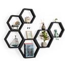 Prateleiras flutuantes YBING Hexagon Black Wood, conjunto de 6