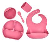Prato Babador Copo Colher Silicone Kit Introdução Alimentar Infantil
