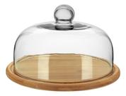 PRATO BOLO 15x26x26cm BAMBU NATURAL TAMPA VIDRO
