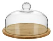PRATO BOLO 18x29x29cm BAMBU NATURAL TAMPA VIDRO