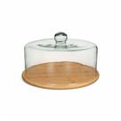 Prato Bolo Bambu Tampa Vidro 19cm
