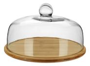 PRATO BOLO TAMPA VIDRO BAMBU 19x33x33cm NATURAL BOLEIRA
