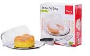Prato de Bolo Boleira Inox com Tampa Acrílico 3pçs 30cm
