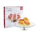 Prato De Bolo Doces Em Vidro E Pedestal Aço Inox 30cm Wincy
