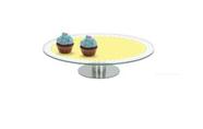 Prato de Bolo e Doces em Vidro com Pedestal em Aço Inox 30cm