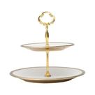 Prato De Porcelana Duplo Para Doces Paddy Wolff Branco/Dourado Prato De Porcelana Duplo Para Doces Paddy Wolff Branco/Dourado