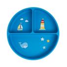 Prato De Silicone Com Ventosa e Divisórias Ursinho Navy Azul - Bup Baby