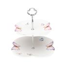 Prato duplo 25,5 cm para doces de porcelana com suporte de metal Borboletas Wolff - 18354