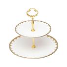 Prato duplo 27 cm para doces de porcelana branca com suporte de metal dourado Egg Wolff - 18151