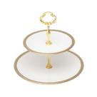 Prato duplo 27 cm para doces de porcelana branca com suporte de metal dourado Paddy Wolff - 18153 Prato duplo 27 cm para doces de porcelana branca com suporte de metal dourado Paddy Wolff - 18153