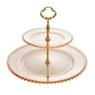 Prato Duplo Cristal Vidro Ambar Pearl para Doces Cup Cake 32cm