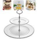 Prato Duplo de Cristal Suporte para Doces Sobremesas Mesa Posta 2 Andares Wolff