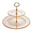 Prato Duplo para doces sobremesa Wolff Pearl de Cristal Âmbar 32cm x 24cm