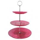 Prato e Suporte para Doces de Vidro 3 Andares Pink - BTC