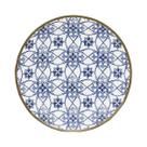 Prato Fundo De Porcelana 24cm Estampado Estampa Lusitana Em Azul Com Borda Dourada Para Servir Mesa Refeições