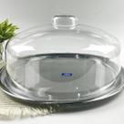 Prato Para Bolo Boleira Em Aço Inox E Cúpula Acrílica
