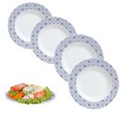Prato Raso 25cm em Melamina / Plastico Decorado Branco 4 Unidades