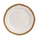 Prato Raso De Cerâmica Amassada Bege Com Filet Dourado Gold Scalla 27cm