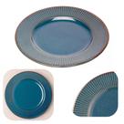 Prato Raso Para Refeições 27cm em Cerâmica Linha Linear Azul Lyor Elegante Mesa Posta