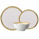 Prato Raso, Sobremesa e Bowl Porcelana Branca e Dourado Dubai 18pç Wolff