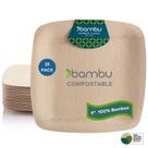 Pratos de bambu descartáveis, folheado de bambu, 23 cm, pacote com 25