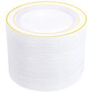 Pratos de jantar BuCla 100 peças de plástico dourado 26 cm branco e dourado Pratos de jantar BuCla 100 peças de plástico dourado 26 cm branco e dourado