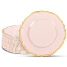 Pratos de jantar de plástico Hioasis Pink com borda dourada 26 cm 60 unidades
