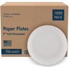 Pratos de papel Bluetable, 9 polegadas, a granel, 1000 unidades, não revestidos, brancos Pratos de papel Bluetable, 9 polegadas, a granel, 1000 unidades, não revestidos, brancos