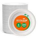 Pratos de papel compostáveis descartáveis EcoLipak 15cm, pacote com 200