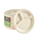 Pratos de papel compostáveis Vplus, 9 polegadas, 3 compartimentos, pacote com 125 Pratos de papel compostáveis Vplus, 9 polegadas, 3 compartimentos, pacote com 125