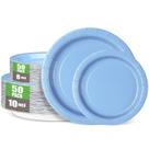 Pratos de papel descartáveis CENLBJ Light Blue 10 em 50 Jantar + 50 Sobremesa