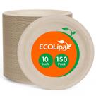 Pratos de papel EcoLipak 25 cm, pacote 150, compostáveis e biodegradáveis