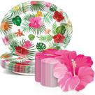 Pratos de papel Outlaughter 25 peças de flores tropicais 22x28cm