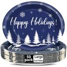 Pratos de papel Qyeahkj 50 peças 28 cm, oval, azul, branco