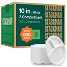 Pratos de papel Stack Man de 10 polegadas e 500 unidades compostáveis