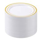 Pratos de plástico BESTSTAR 100PCS brancos com borda dourada de 26 cm