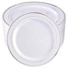 Pratos de plástico BuCla 100 peças Silver Rim 26cm descartáveis Pratos de plástico BuCla 100 peças Silver Rim 26cm descartáveis
