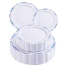 Pratos de plástico Dayammi Blue Rim White 60 unidades (30 para jantar, 30 sobremesas)