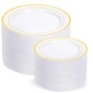 Pratos de plástico descartáveis I00000 200 unidades de ouro com borda dourada Pratos de plástico descartáveis I00000 200 unidades de ouro com borda dourada