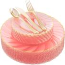 Pratos de plástico descartáveis YOUBET Clear Pink com borda dourada 125 unidades Pratos de plástico descartáveis YOUBET Clear Pink com borda dourada 125 unidades