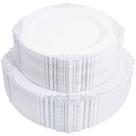 Pratos de plástico Joyido White Silver 102 unidades para 51 convidados