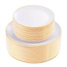 Pratos de plástico KIRE 100PCS Gold Rim White para festas/casamentos