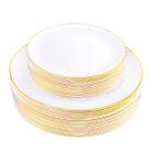 Pratos de plástico KIRE Gold Rim 60PCS (30x26cm + 30x19cm) brancos