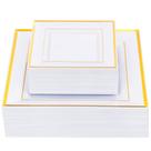 Pratos de plástico Liacere branco/dourado 100 unidades para festas de 50 convidados