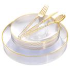 Pratos de plástico Liacere Clear Gold com talheres 150 unidades