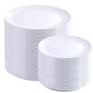 Pratos de plástico PULOTE 200 peças descartáveis brancas (100x25cm e 100x18cm)