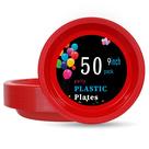 Pratos de plástico WELLIFE Red 23 cm, 50 unidades, descartáveis (9 polegadas)