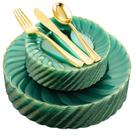 Pratos de plástico YOUBET Clear Green com borda dourada 125 unidades Pratos de plástico YOUBET Clear Green com borda dourada 125 unidades