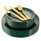 Pratos de plástico YOUBET Green com borda dourada 125 unidades para 25 convidados Pratos de plástico YOUBET Green com borda dourada 125 unidades para 25 convidados